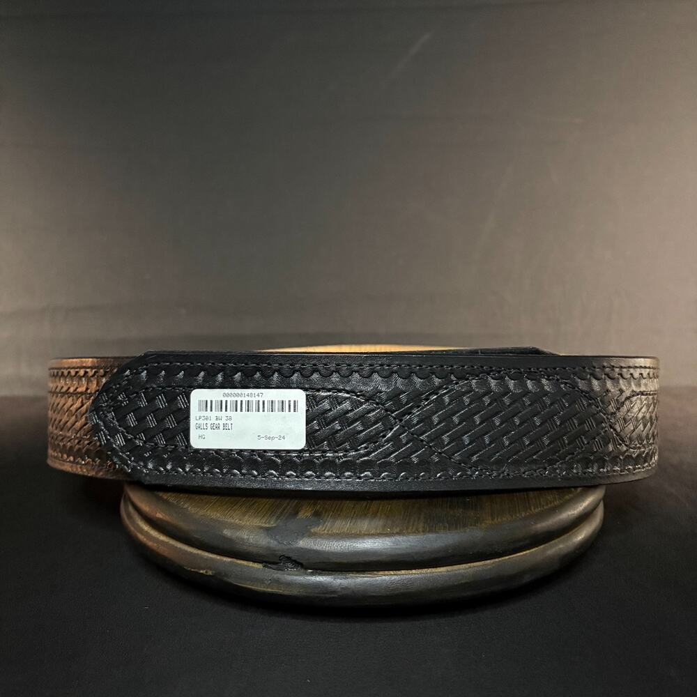Galls Buckleless Gear Duty Belt Size 38" Black Basketweave Leather Hook Lined